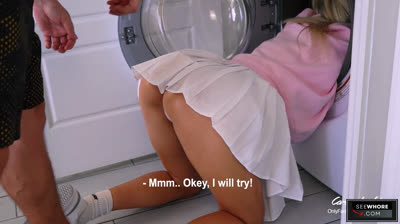 Step Son fucked Step Mom while she is stuck in washing machine Big Creampie