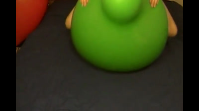 Big green balloon riding humping cum