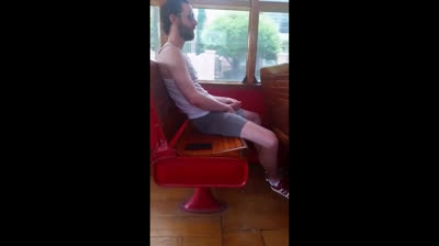Str8 Big Cock Guy Strokes in Bus