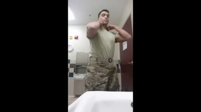 Military Stud Strokes His Big Cock