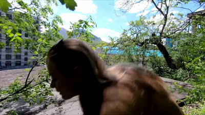 Exhibitionist Blonde Teen Walks on a Construction Site Naked